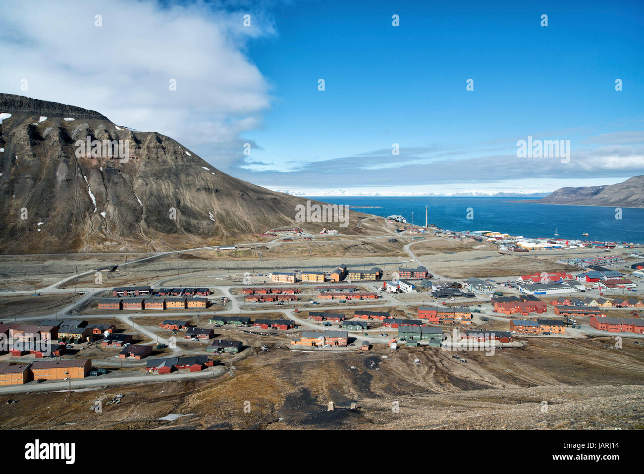 Panoramic view of Longyearbyen. Blick auf Longyearbyen. Stock Photo