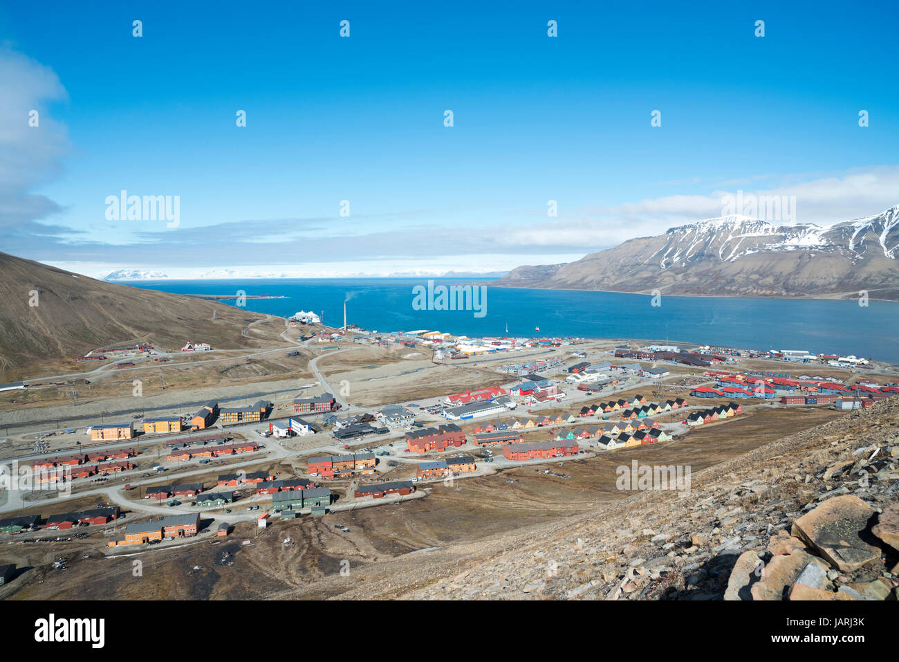 Panoramic view of Longyearbyen. Blick auf Longyearbyen. Stock Photo