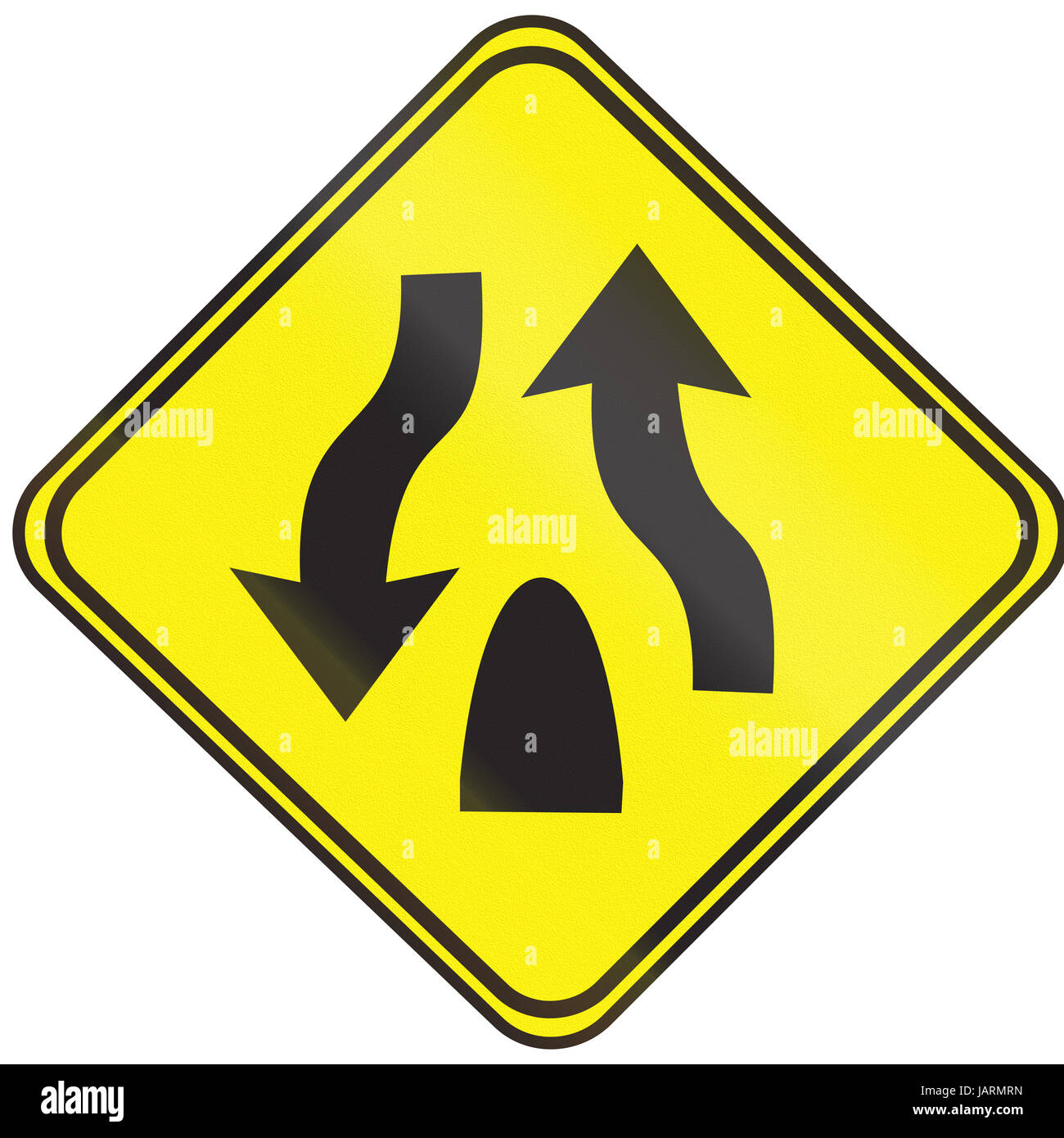 Divided highway ends sign used in Uruguay Stock Photo - Alamy