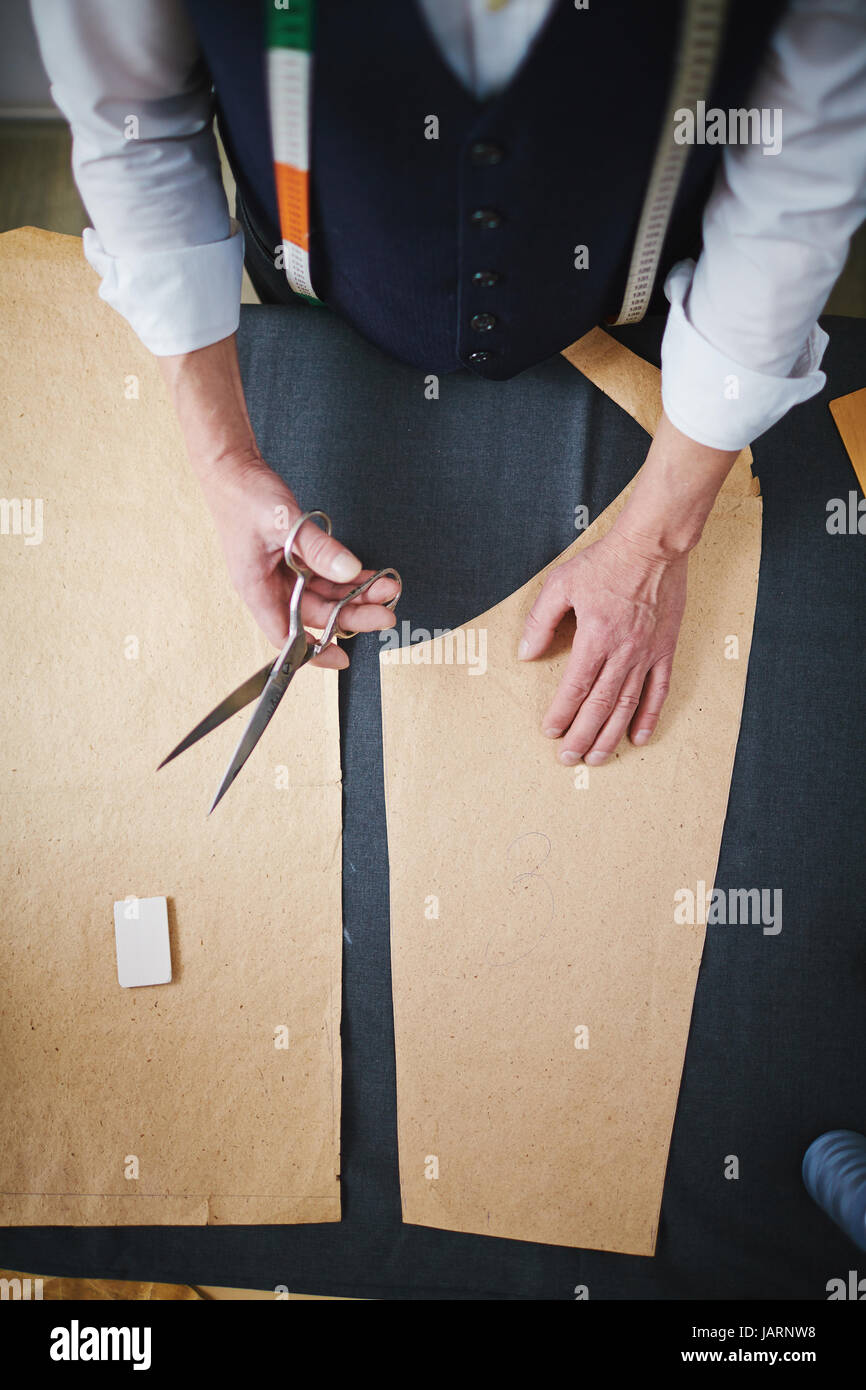 Top View: Tailor Making Clothes Stock Photo