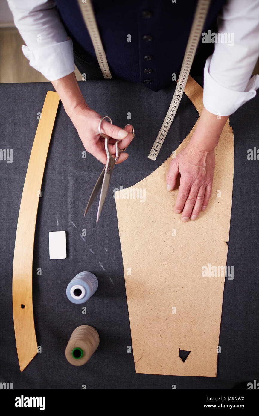 Top View: Tailor Making Custom Clothes Stock Photo