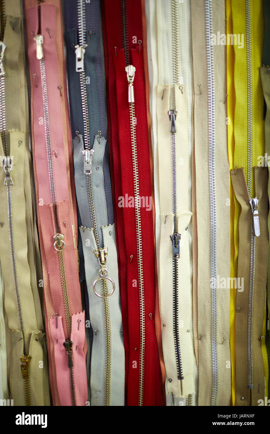Zippers in Tailors Shop Stock Photo Alamy