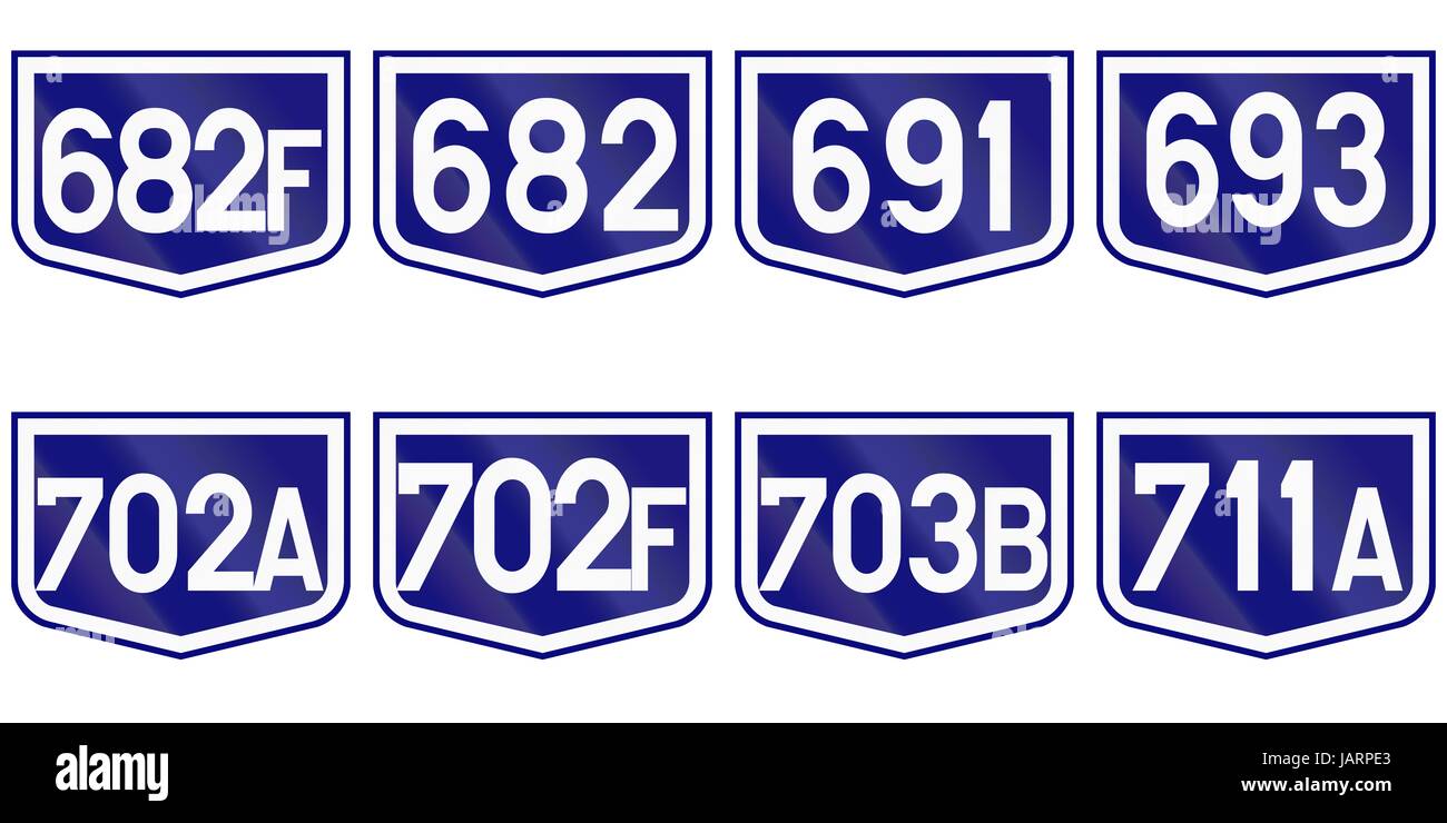 Collection of Road markers for County roads in Romania. Stock Photo