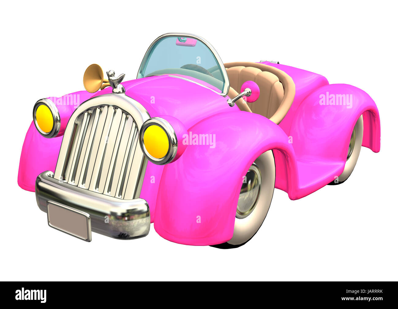 3D digital render of a pink toon car isolated on white background Stock ...