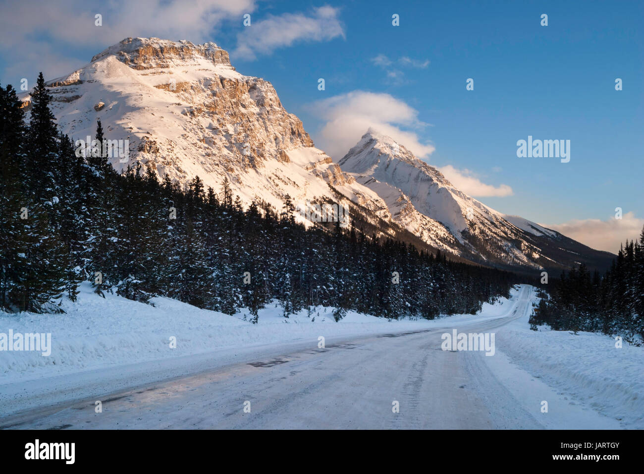 Icefields Parkway in Winter,highway 93 Stock Photo