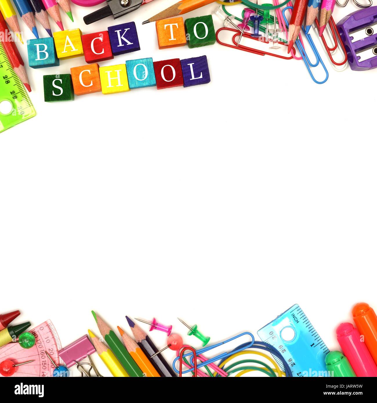 Colorful Back to School wooden blocks with school supplies double