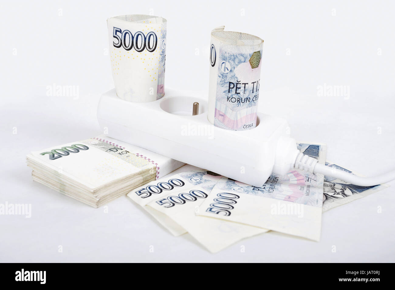 power cord and banknotes of czech crowns money concept of expensive ...