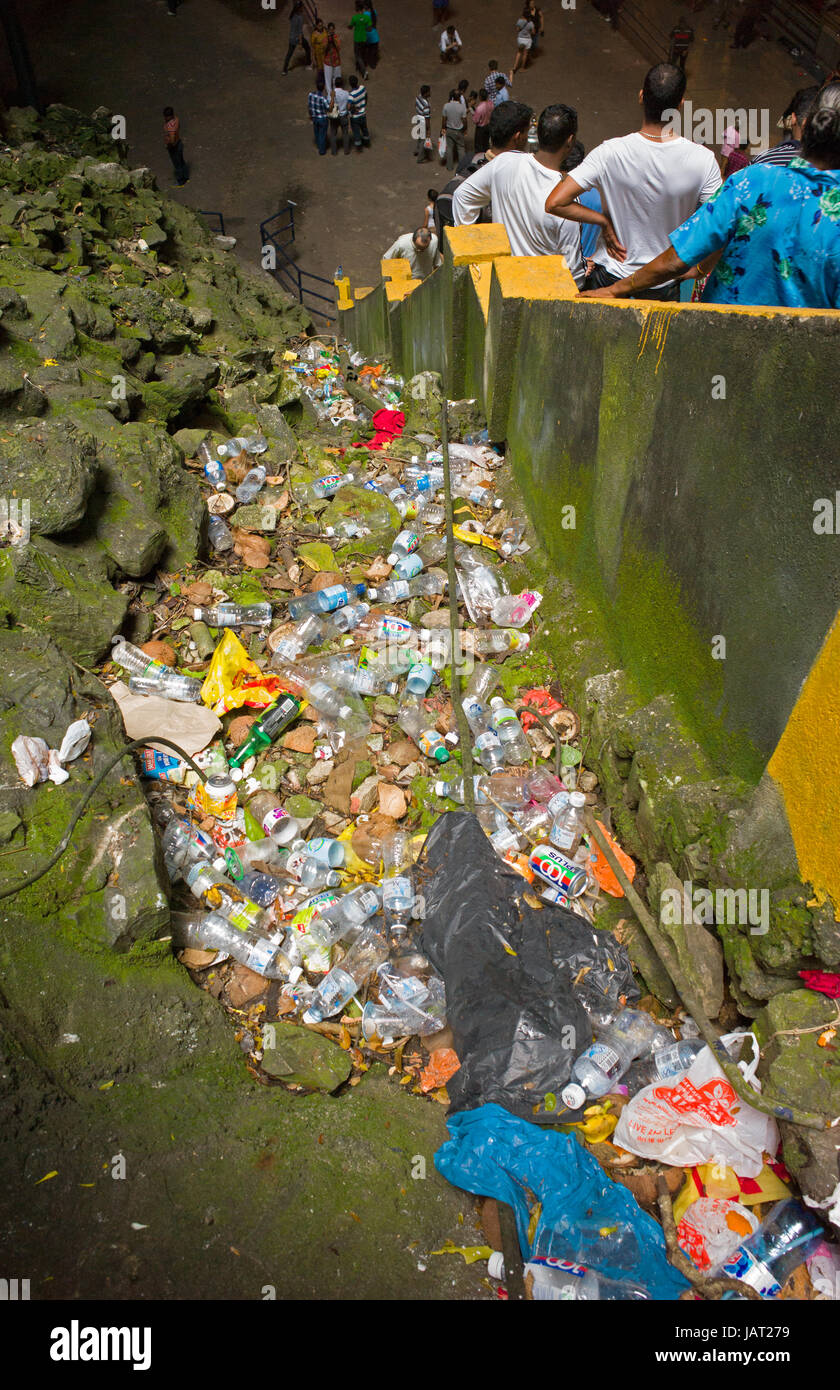 Sea of rubbish strewn alongside steps, Batu Caves, Malaysia Stock Photo