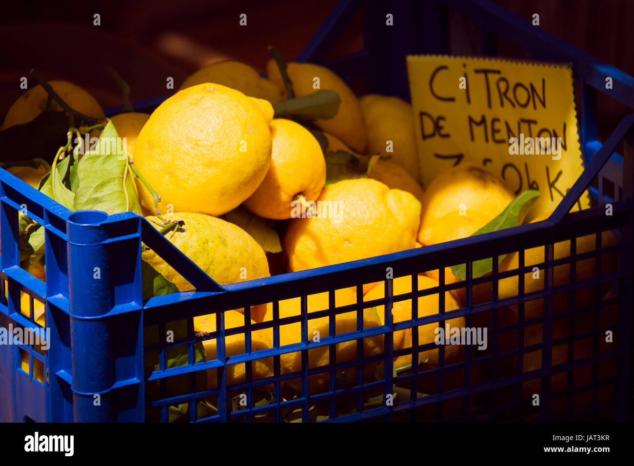 Lemons on sale in a market in Menton, France Stock Photo