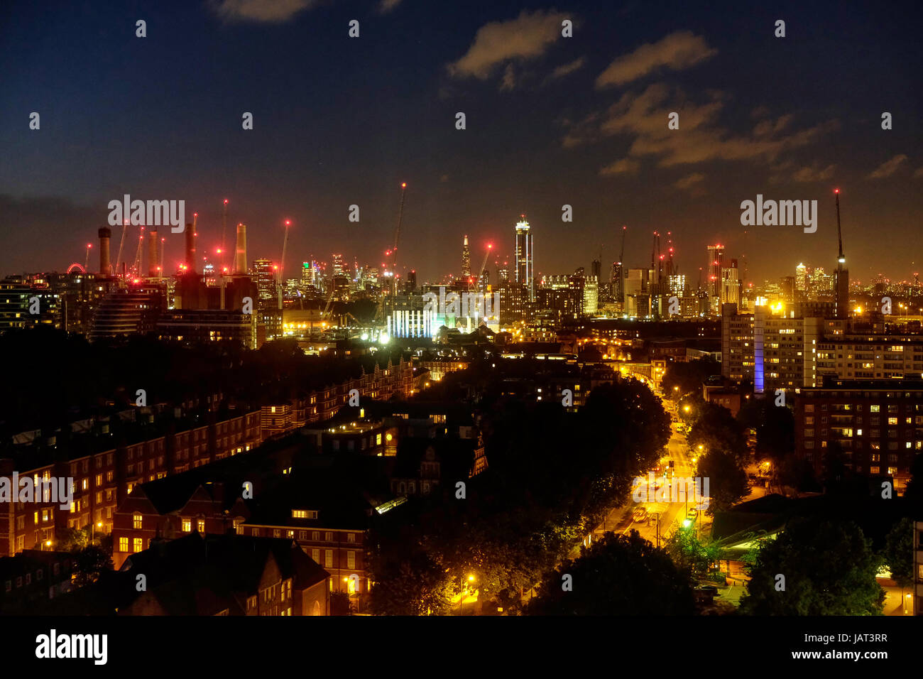 London City skyline, from Battersea, at night Stock Photo