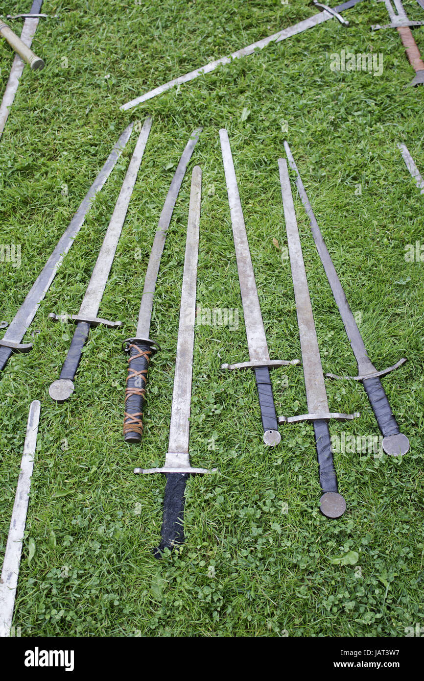 Swords and medieval weapons of war historical reenactment, event Stock