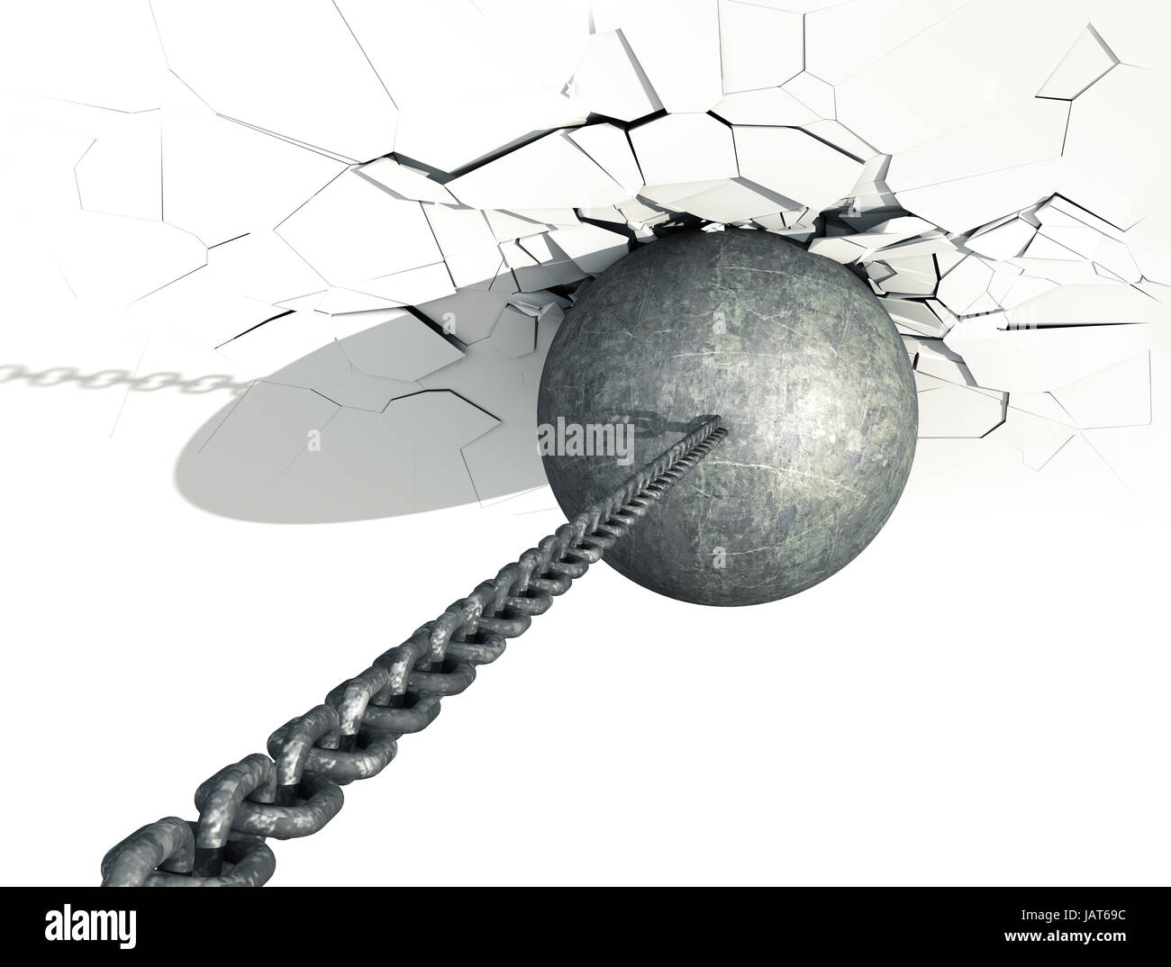 Wrecking Ball Shattering Wall. Top view. 3D Illustration Stock Photo