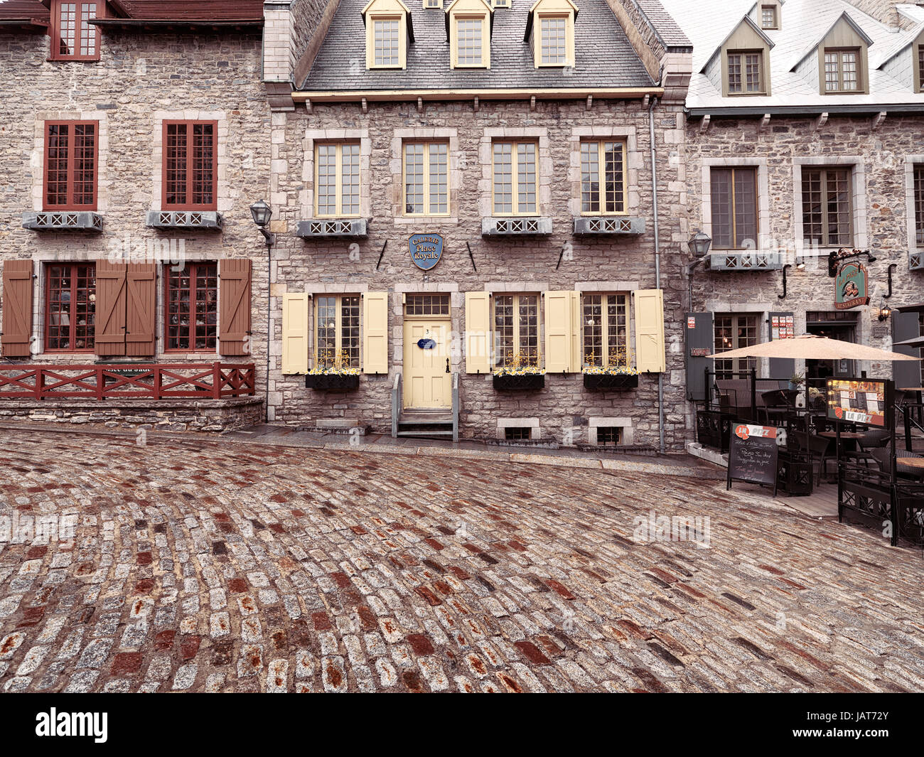 License available at MaximImages.com  Beautiful historic street architecture, French style houses in Old town, Quebec City, Canada Stock Photo