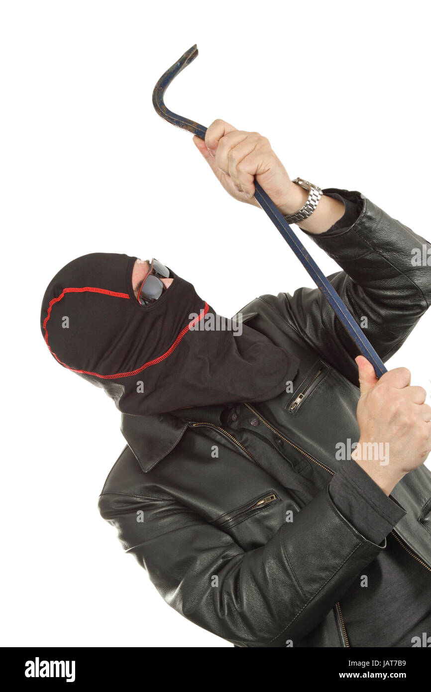 Criminal theme gangster with a chisel studio isolated Stock Photo Alamy