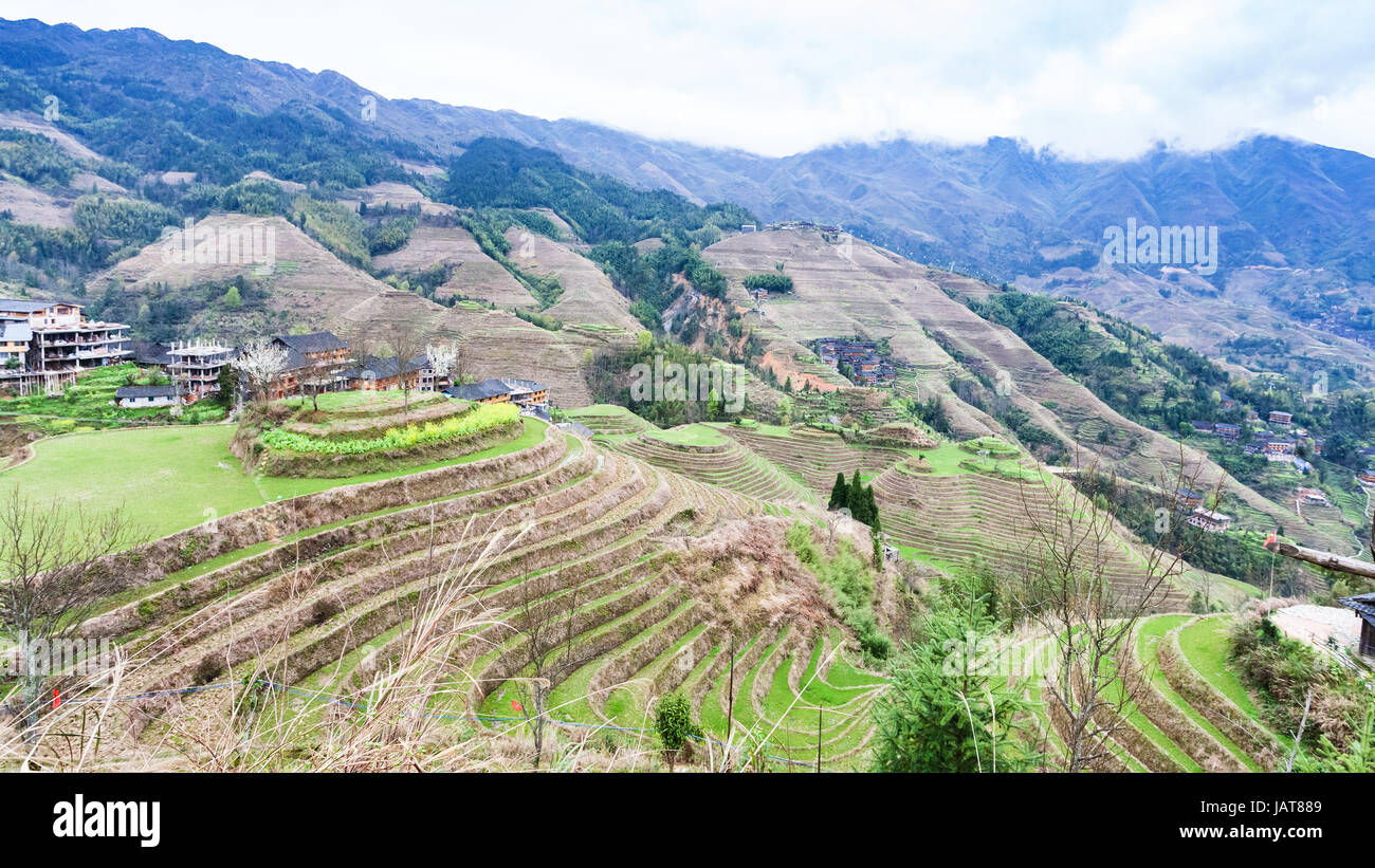 travel to China - view of rice terraced hills in Dazhai country from ...