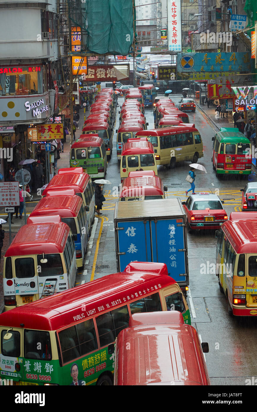 Buses, Tung Choi Street, Mong Kok, Kowloon, Hong Kong, China Stock Photo