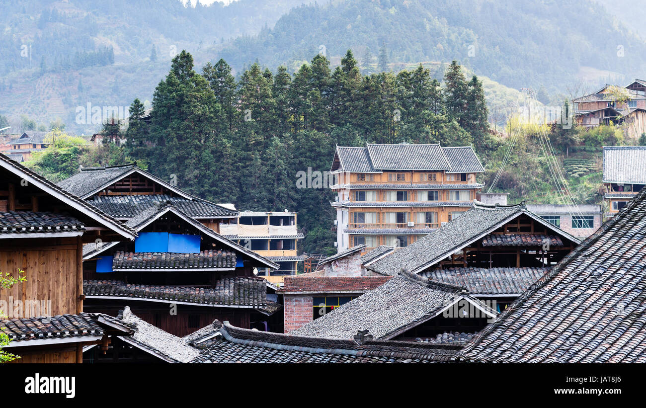 travel to China roofs of country houses in Chengyang village in