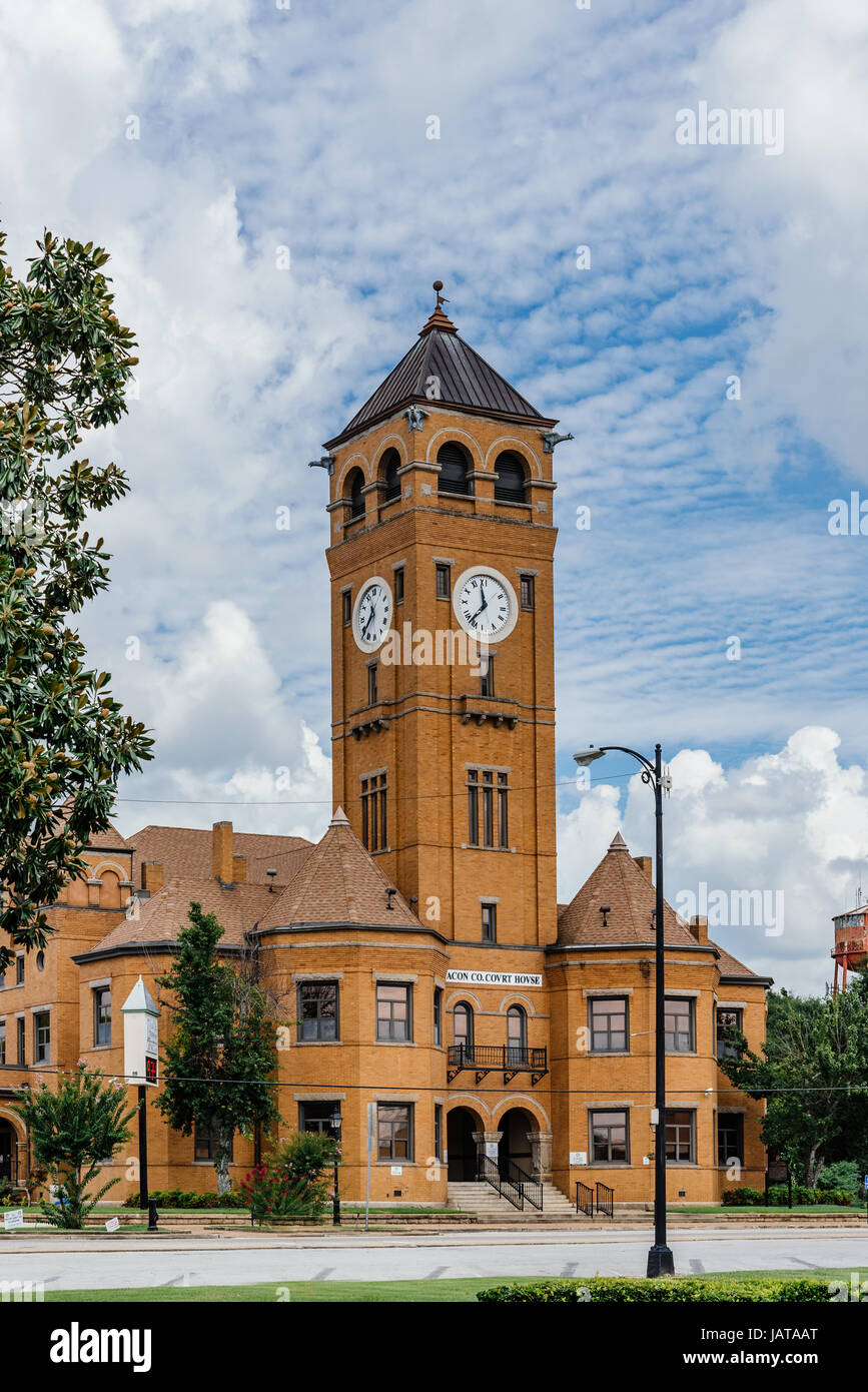 The old Macon County Courthouse located in Tuskegee Alabama, USA.  Made of traditional red brick found in many buildings in the south. Stock Photo