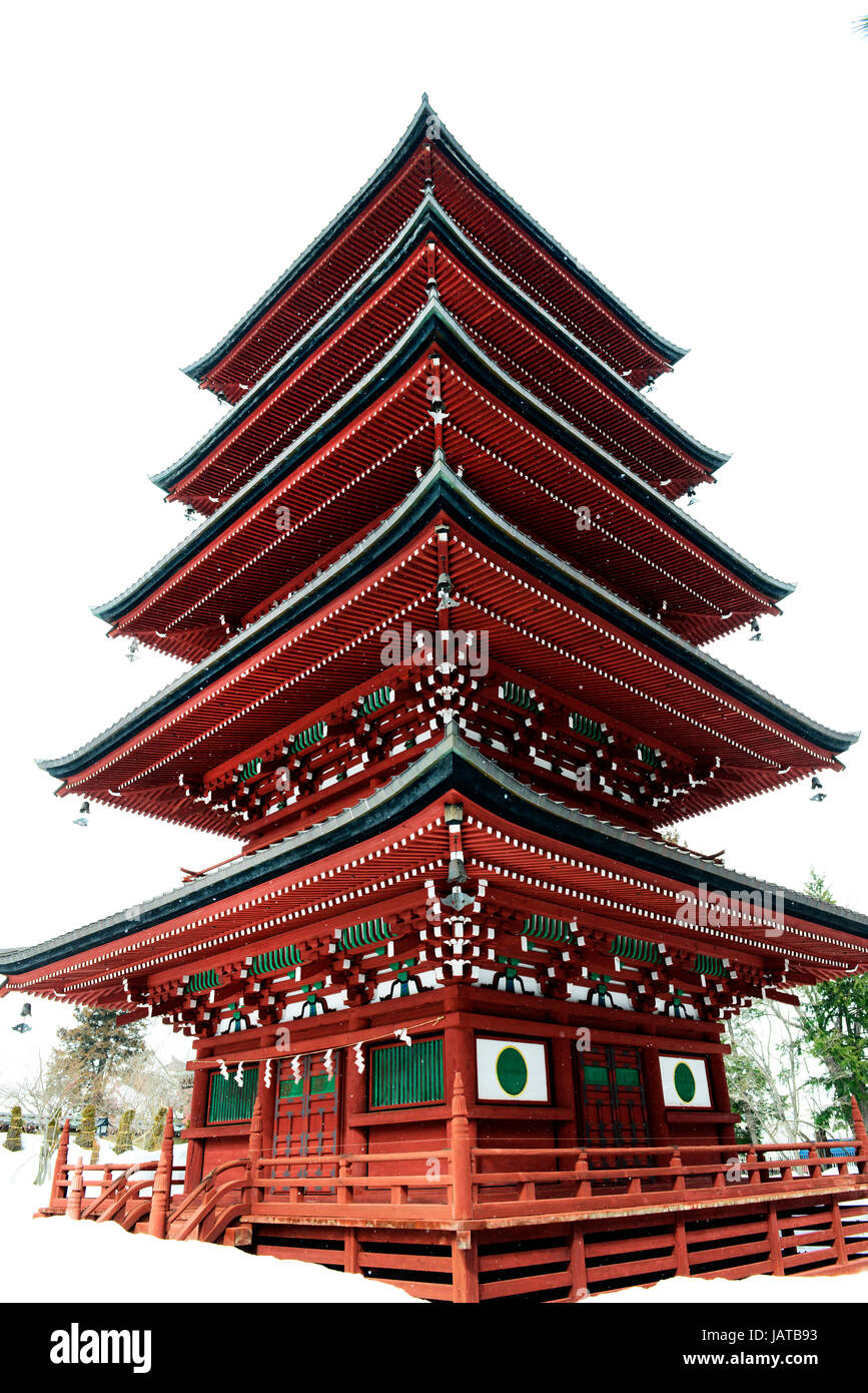 The five-story pagoda of Saishoin Temple in Hirosaki was built in 1667 Stock Photo