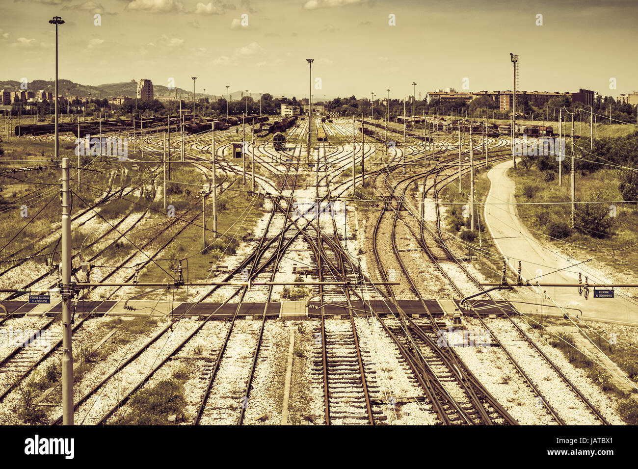 Bologna city railway marshalling station Stock Photo