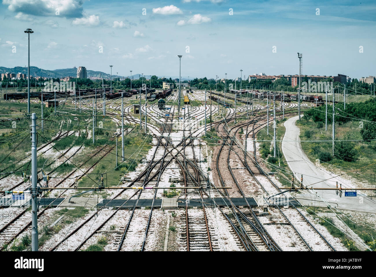 Bologna city railway marshalling station Stock Photo