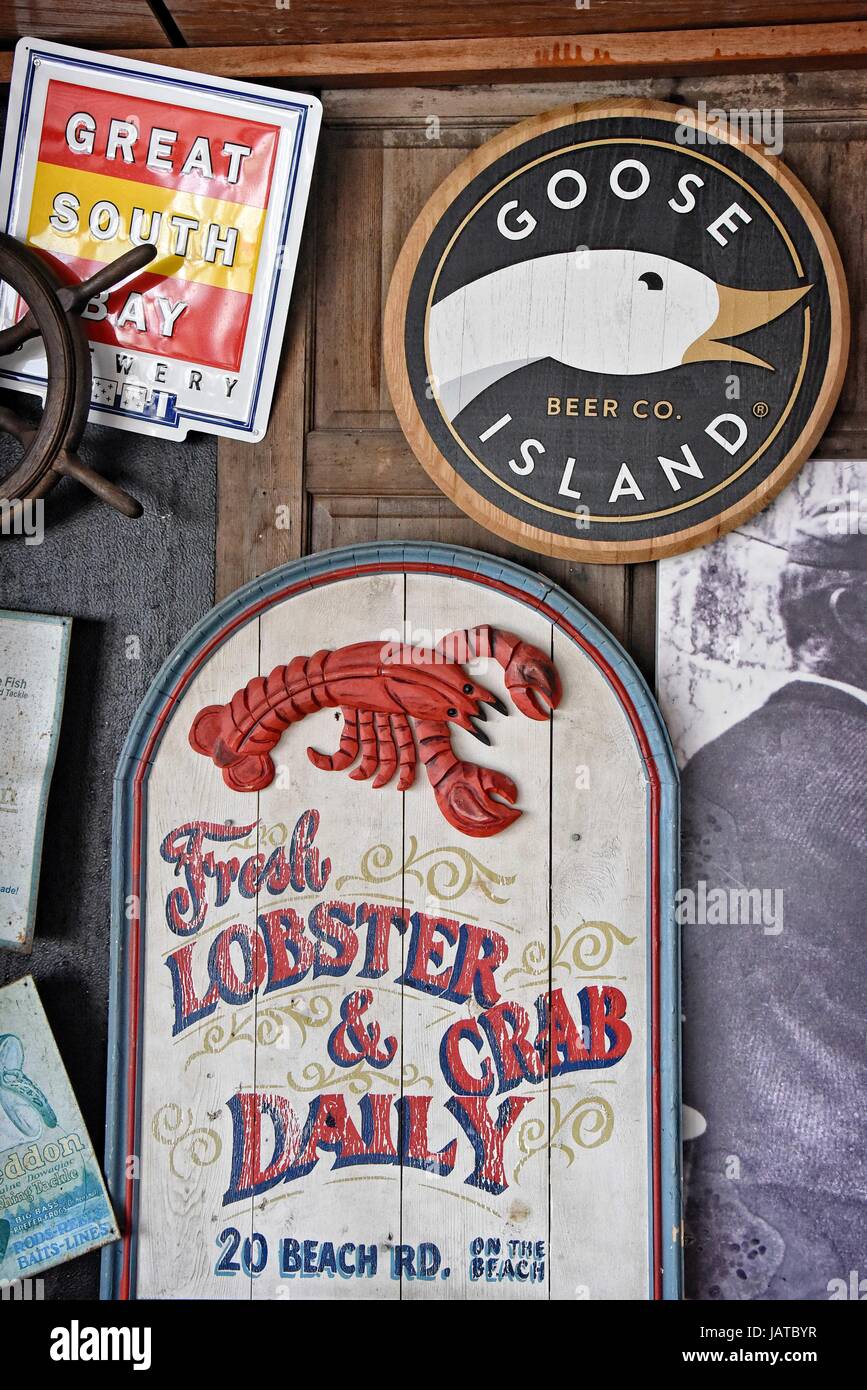 Waterfront bar and restaurant advertising signs Sayville, Long Island