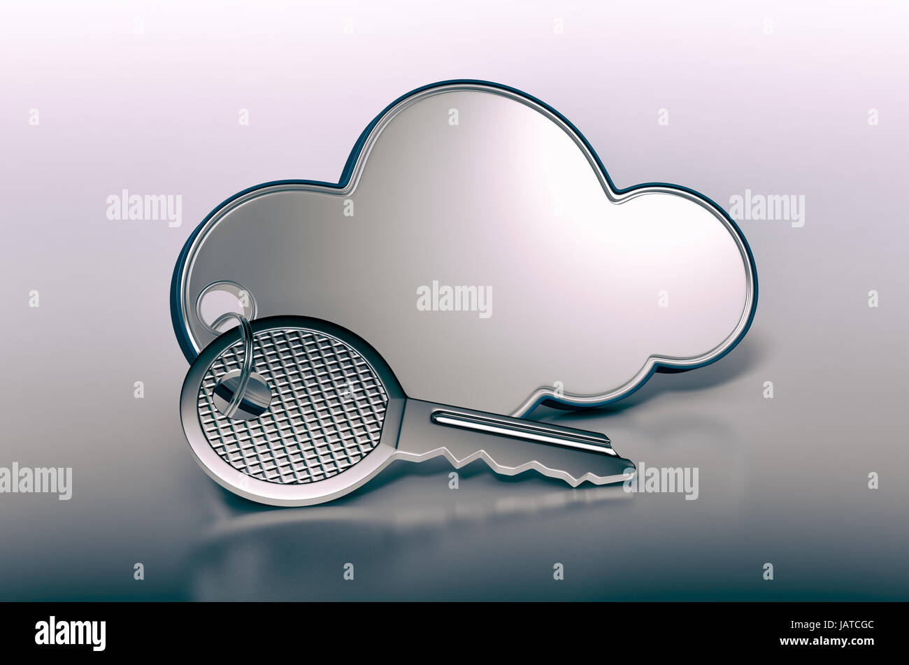 one cloud with a key, concept of computer, web, network (3d render) Stock Photo