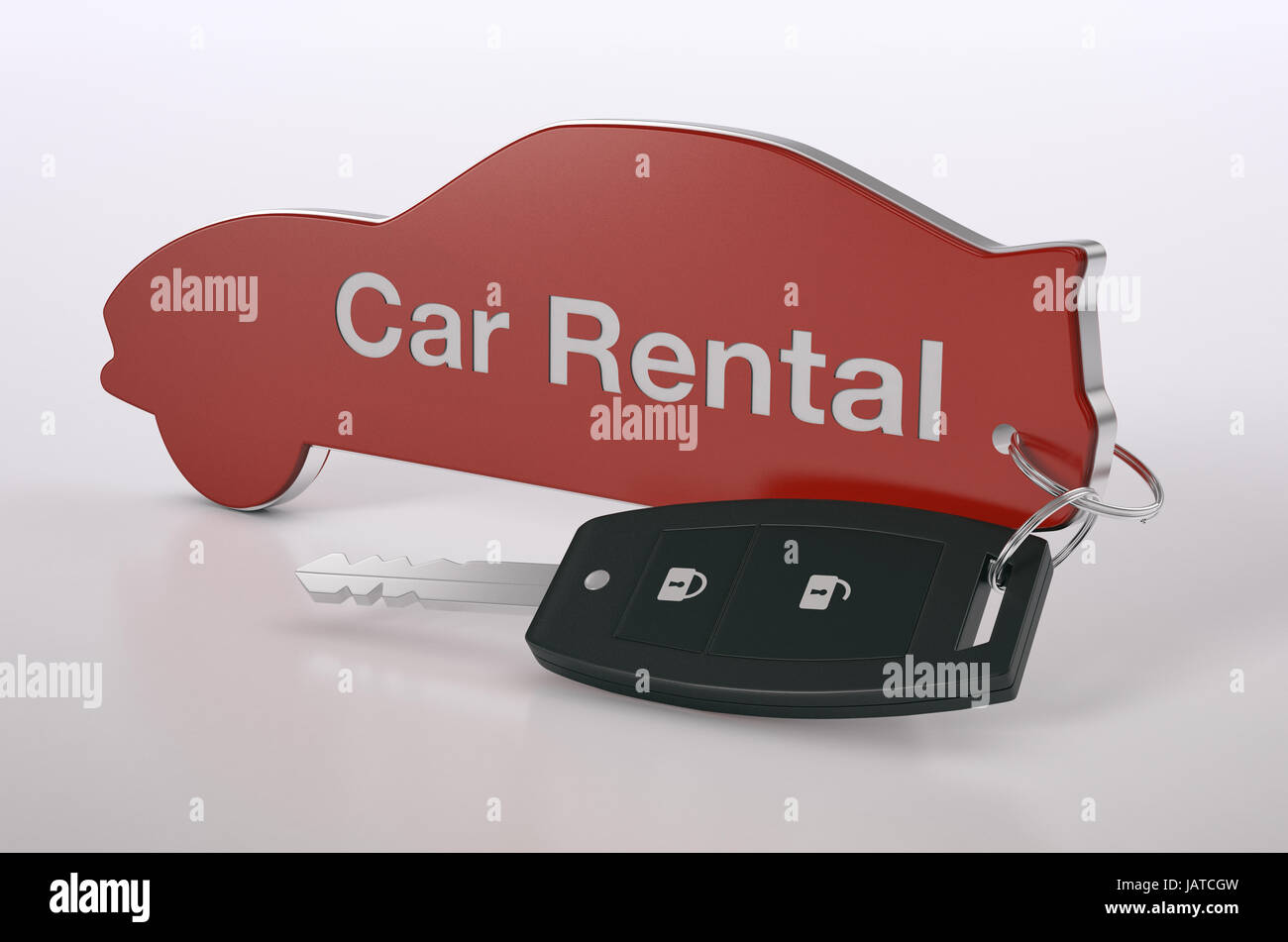 car shaped keyring with text car rental, (3d render Stock Photo Alamy
