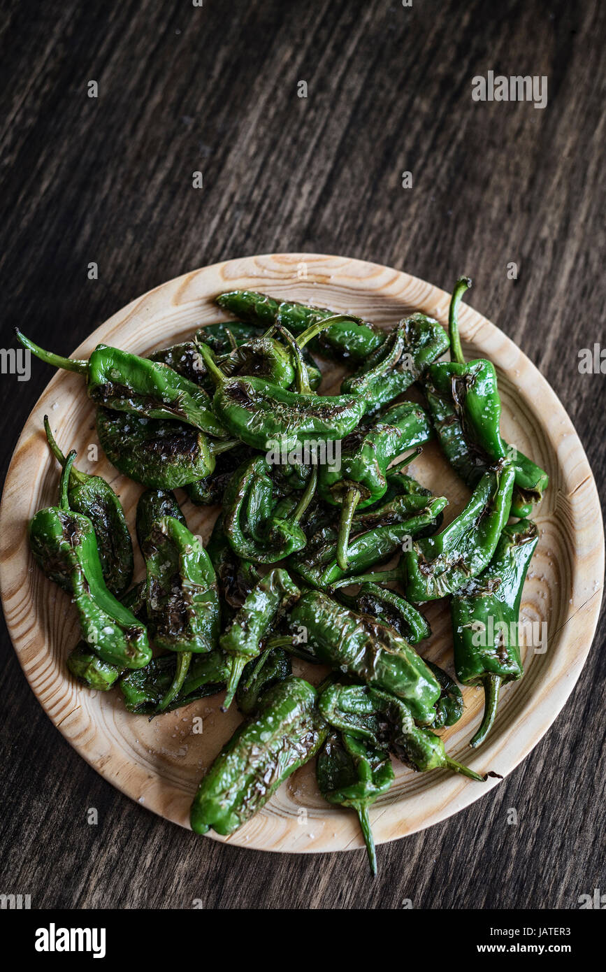 pimientos padron grilled green peppers spanish simple tapas snack Stock