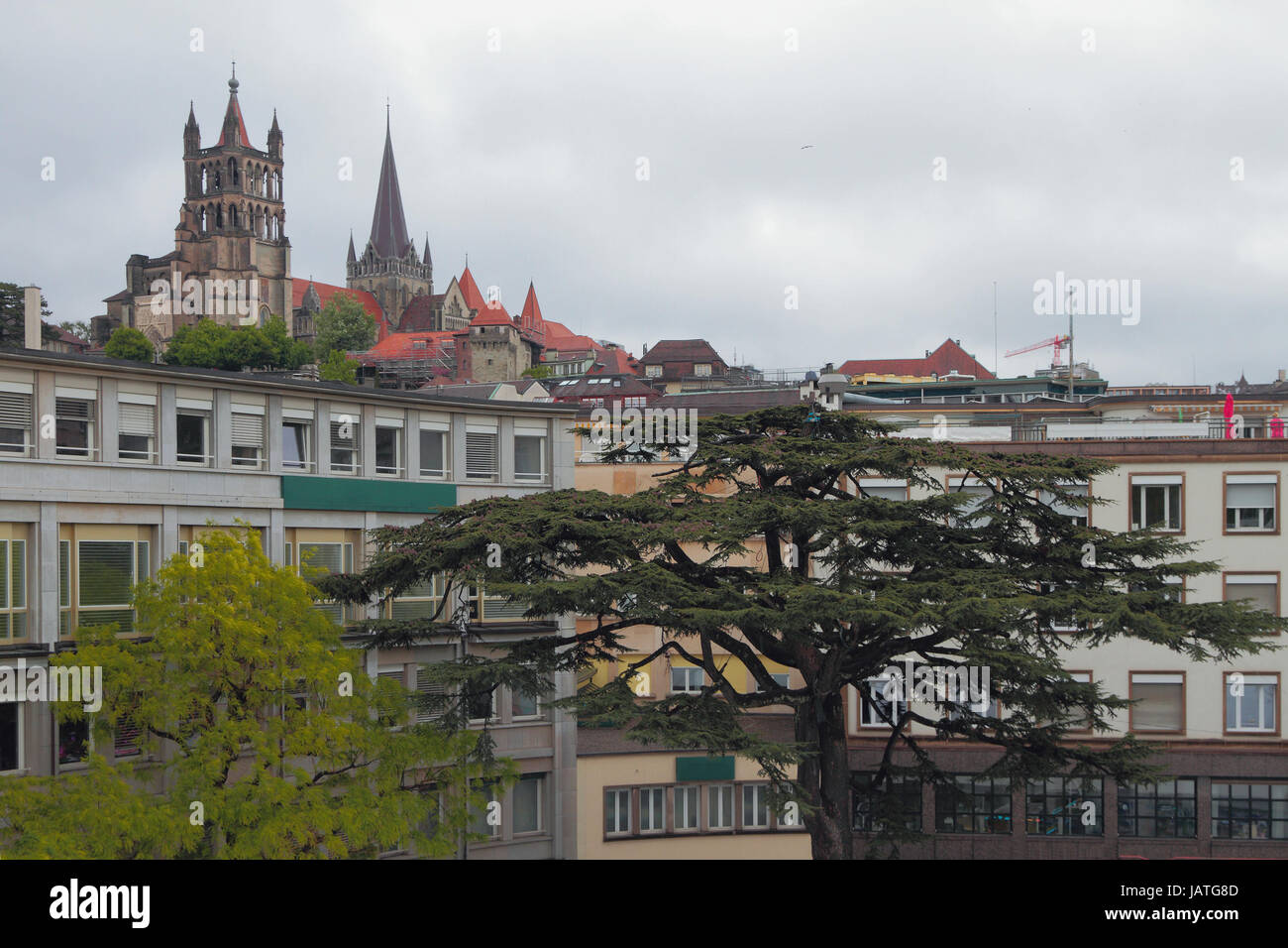 City and cathedral. Lausanne, Switzerland Stock Photo