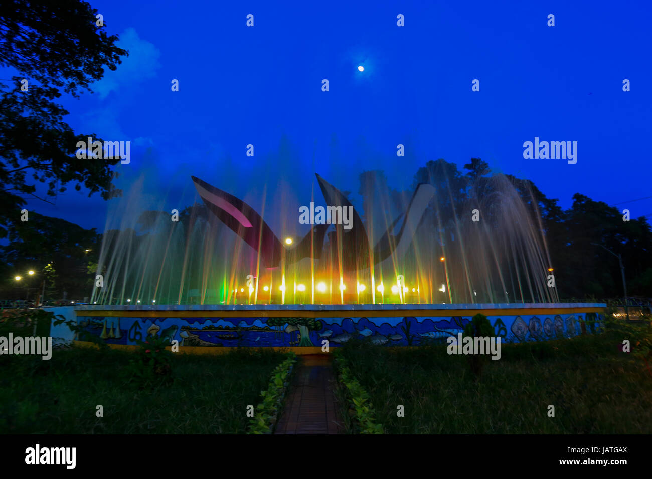 The Doyel Chattar with an aesthetic fountain and traditional motifs all around it on Dhaka University campus. Uttara Bank sponsored the facelift work  Stock Photo