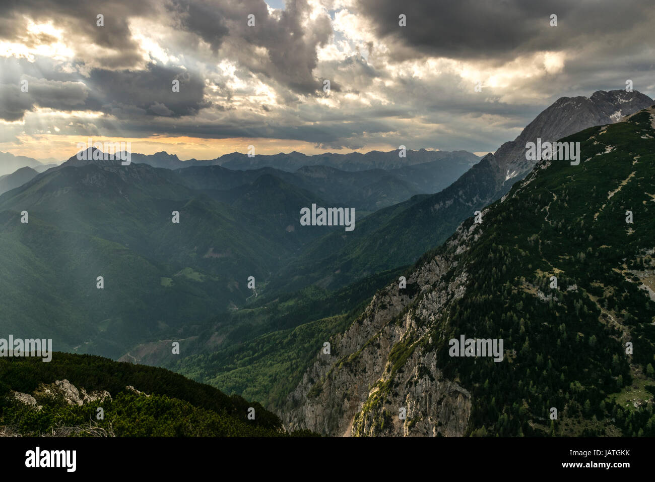 Stormy weather over the mountains in Slovenia Stock Photo Alamy