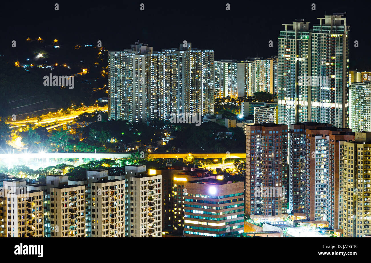 apartment building in Hong Kong at night Stock Photo - Alamy