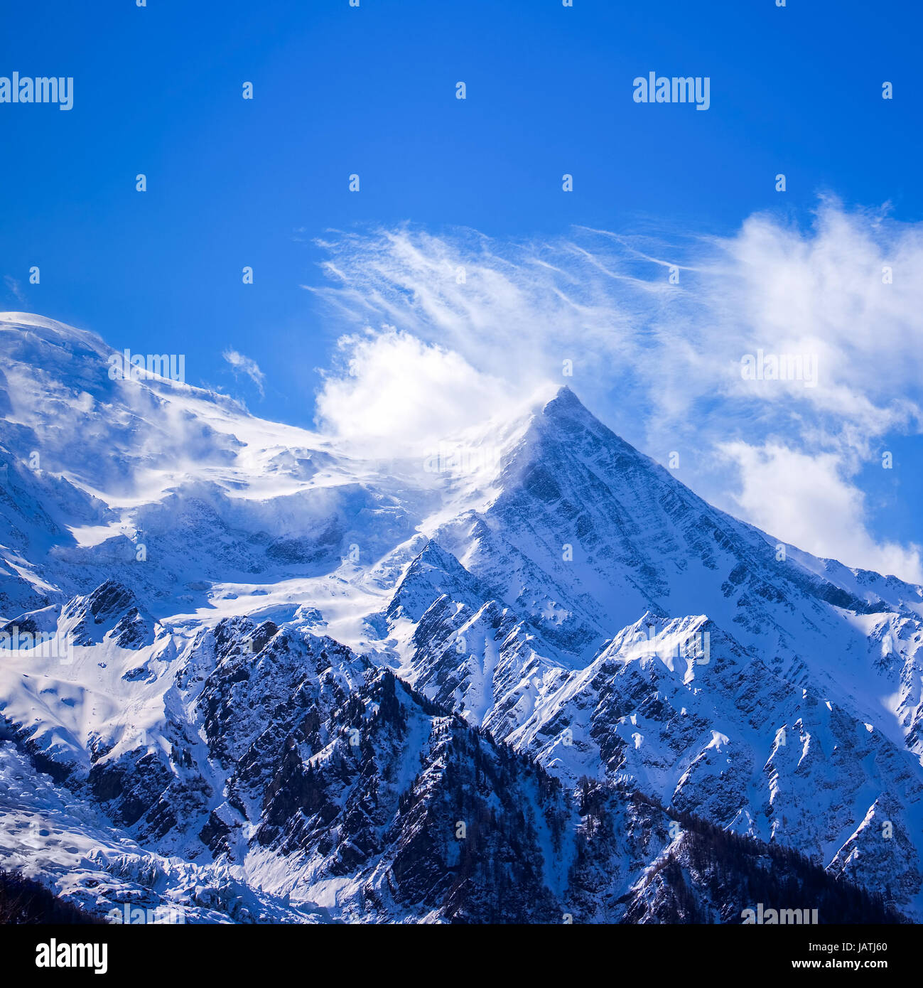 Mont Blanc is the highest mountain in the Alps. It rises 4,810 m (15,781  ft) above sea level. Mont Blanc, Chamonix, French Alps. France Stock Photo  - Alamy