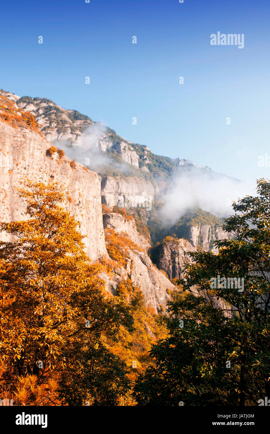 Early morning clouds hanging over Yandangshan or Yandang mountains in