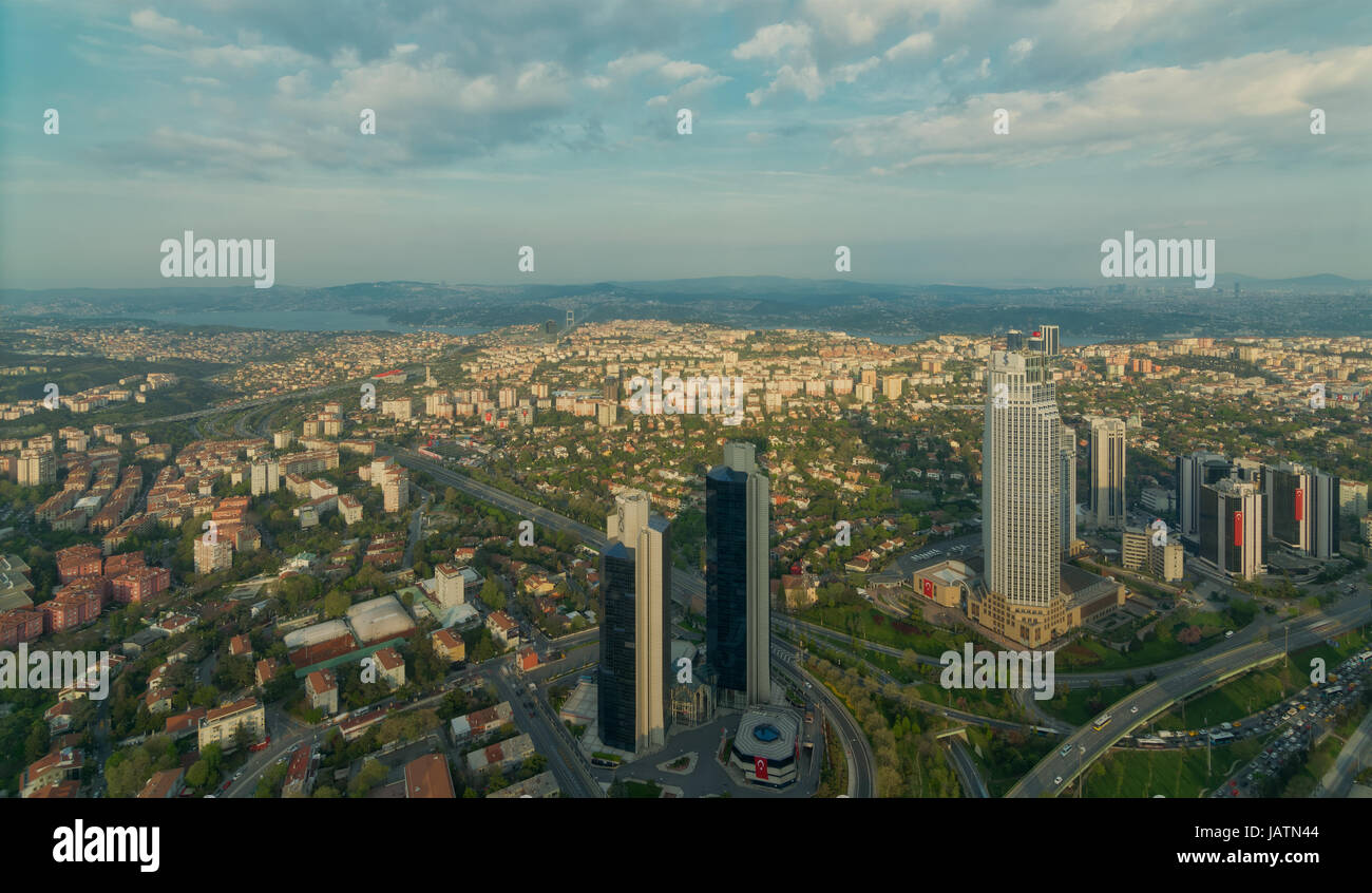 Istanbul city view from Istanbul Sapphire skyscraper overlooking the Bosphorus before sunset, Istanbul, Turkey Stock Photo