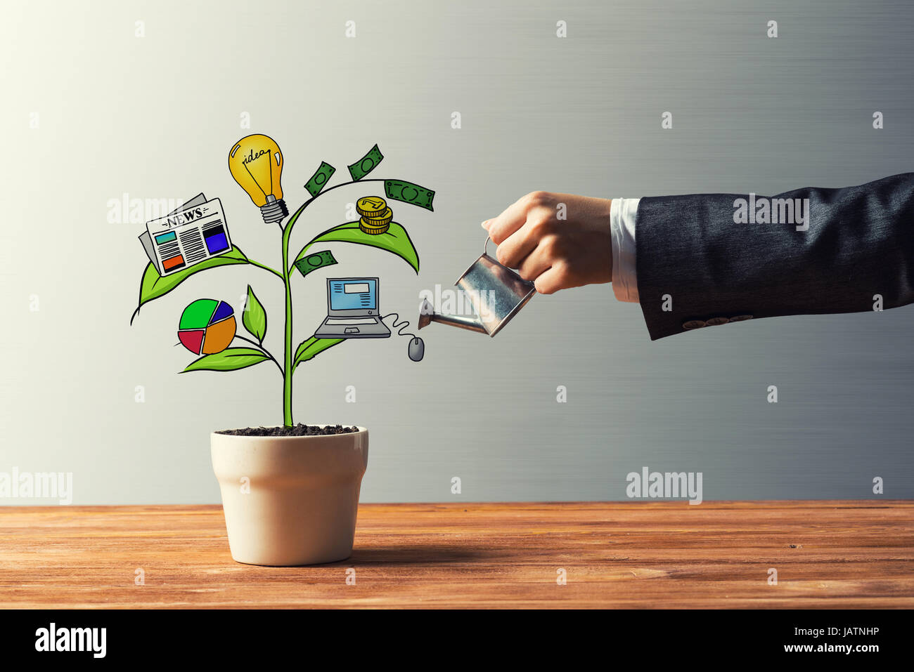 Personal Income Tree Drawn income tree in white pot for business investment savings and ...