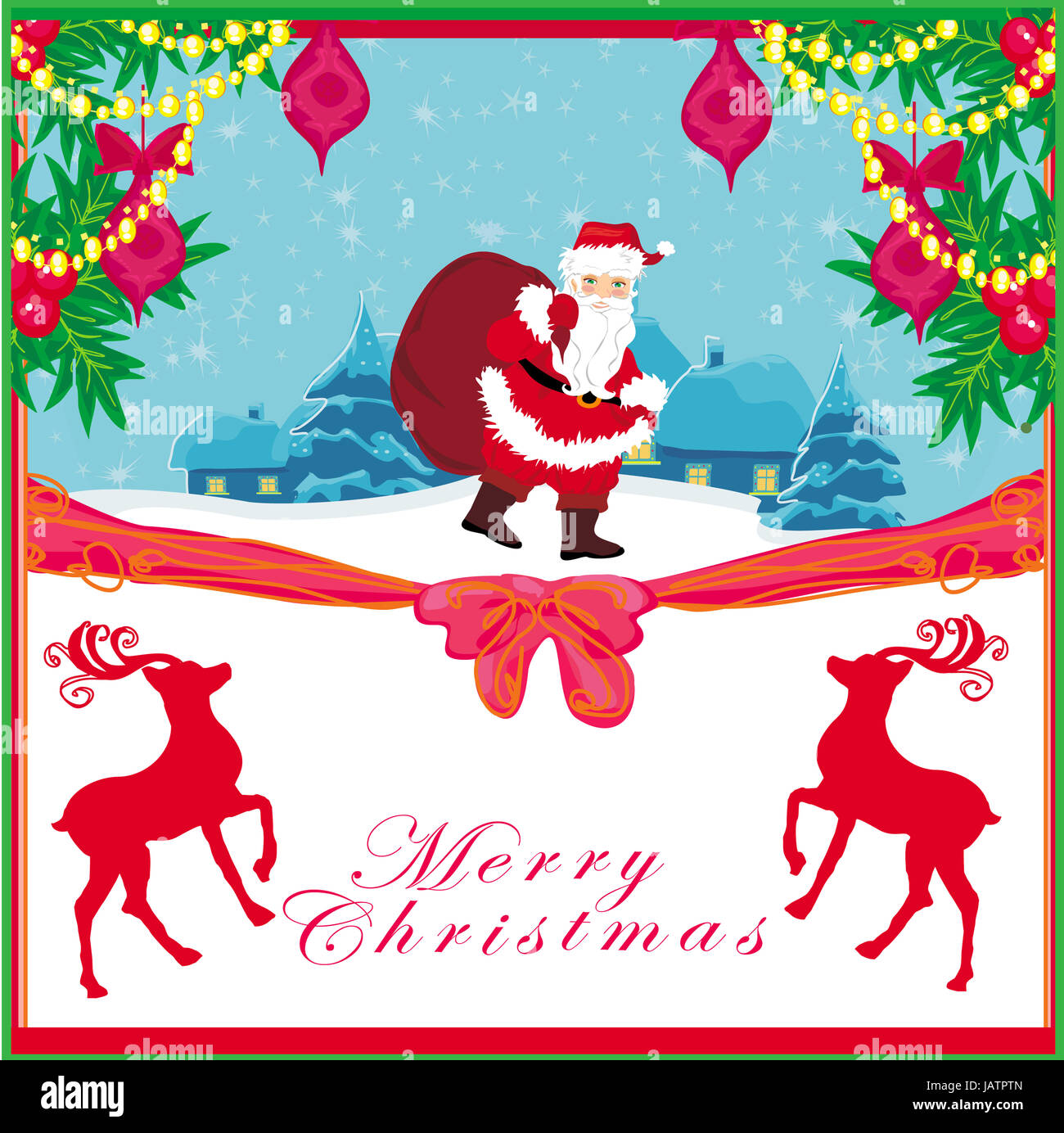 vector christmas holiday background with santa claus and reindeer Stock ...