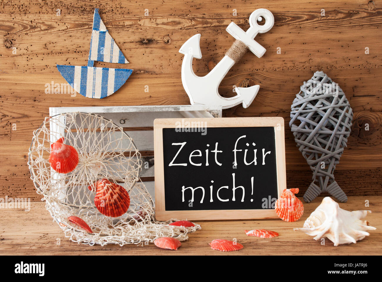 Chalkboard With Summer Decoration, Zeit Means Time Stock Photo