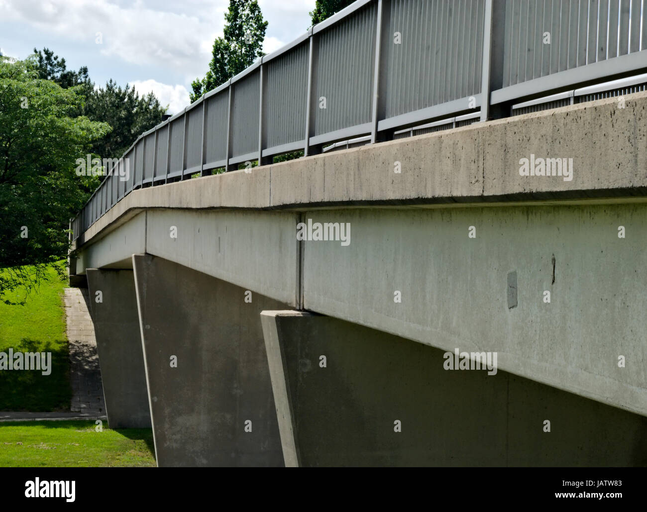 Bridge Railing Design Example Concrete Concrete pedestrian bridge with metal railing in perspective Stock ...