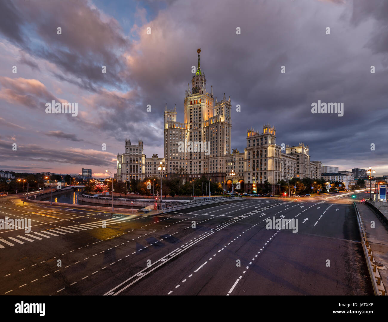 Stalin Skyscraper on Kotelnicheskaya Embankment of the Moscow River, Moscow, Russia Stock Photo