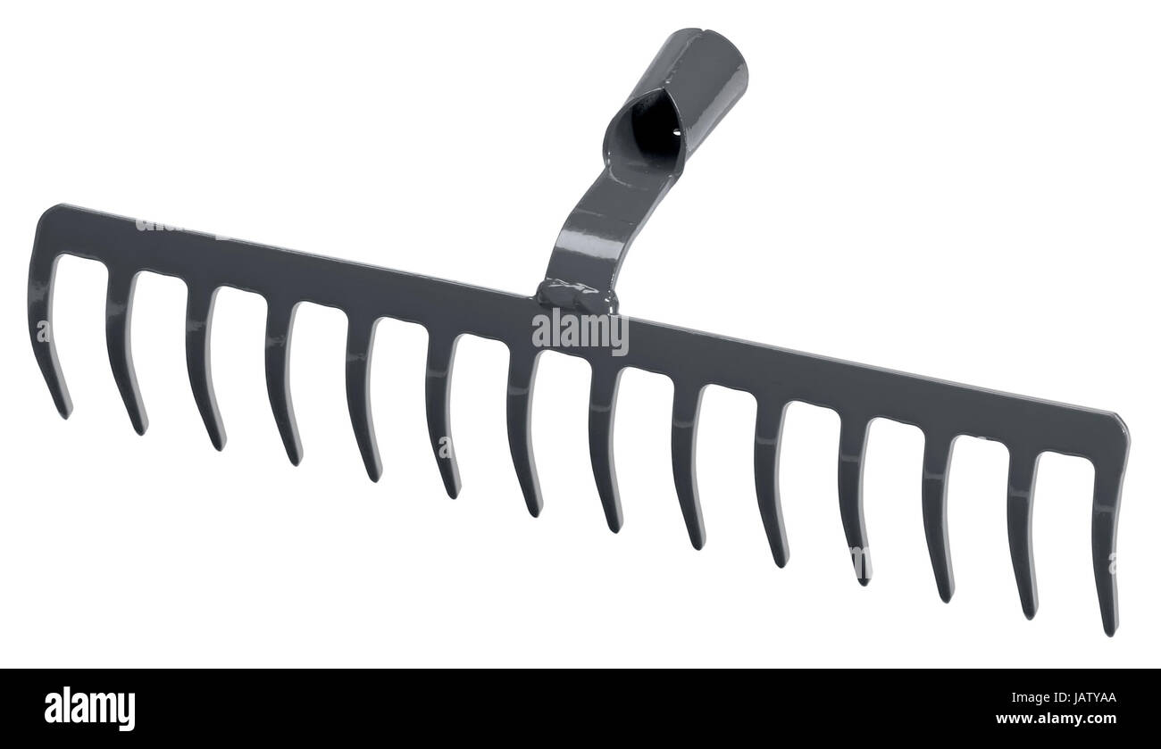 Grey Rakes a grey rake without handle in white back Stock Photo - Alamy