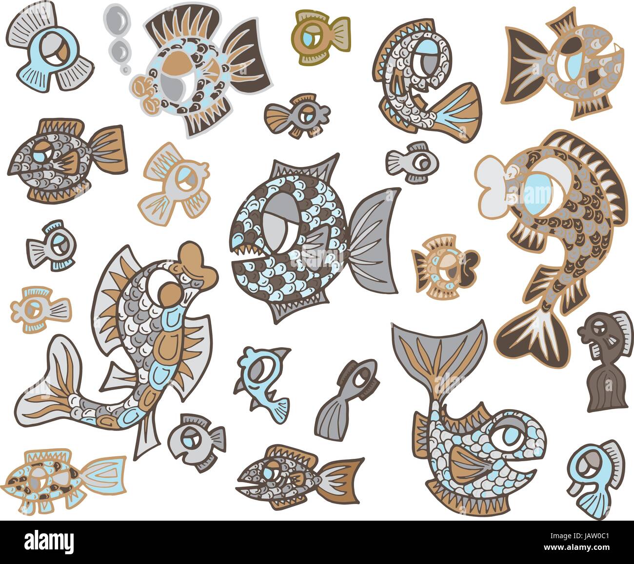 Hand Drawn Multicoloured Fish Marine Life Stock Vector Image & Art - Alamy