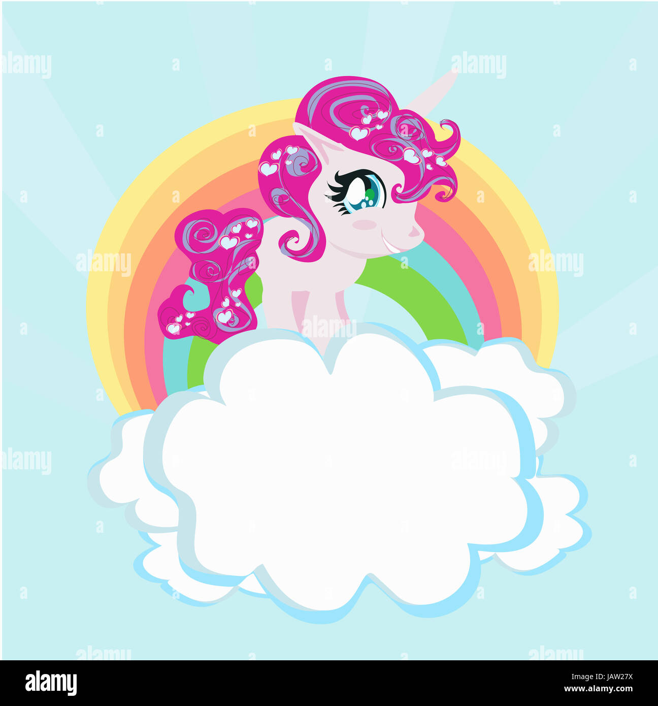 Card with a cute unicorn rainbow in the clouds Stock Photo - Alamy