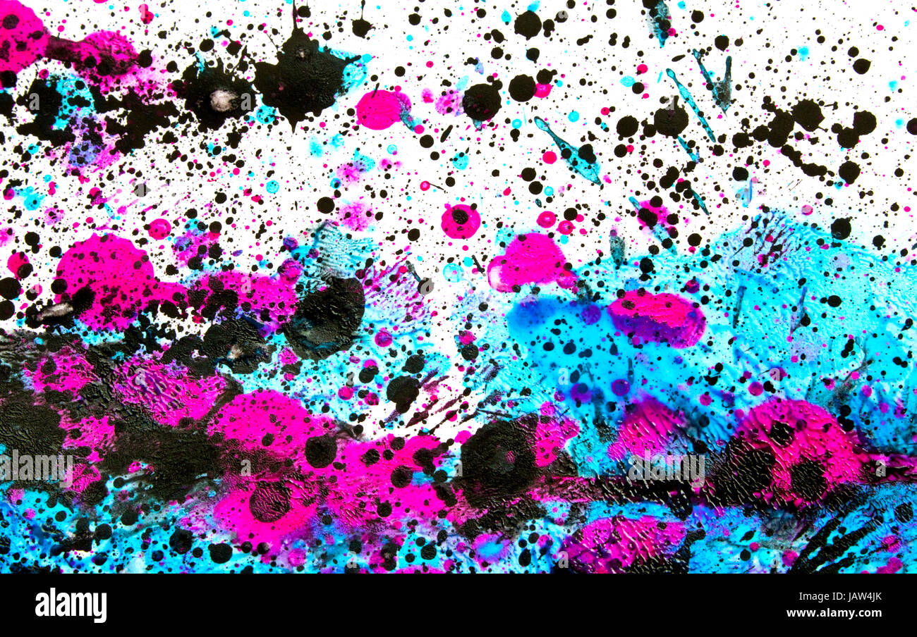 Abstract Acrylic Painting projections Projection of Pink Blue Green Paint  and Black Lava glitter on a Black Background 