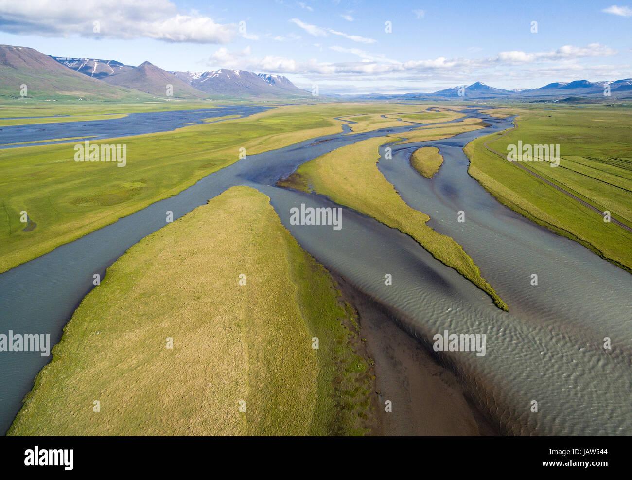 Glacial river Héraðsvötn in north Iceland - aerial photo captured by drone Stock Photo
