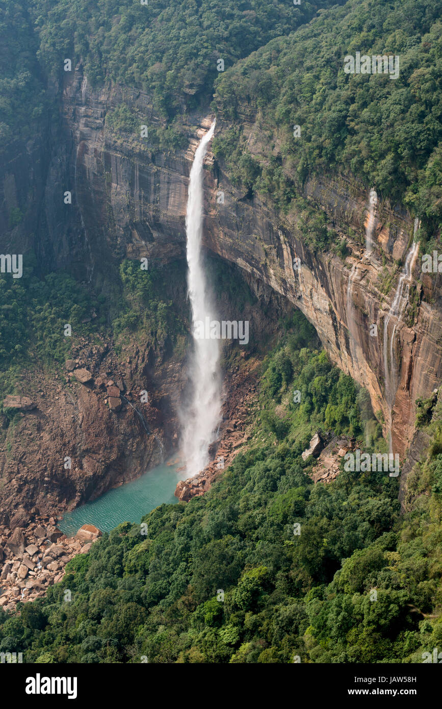 The Iconic Noh Ka Likai Falls cascade over a cliff in Meghalaya State, India Stock Photo