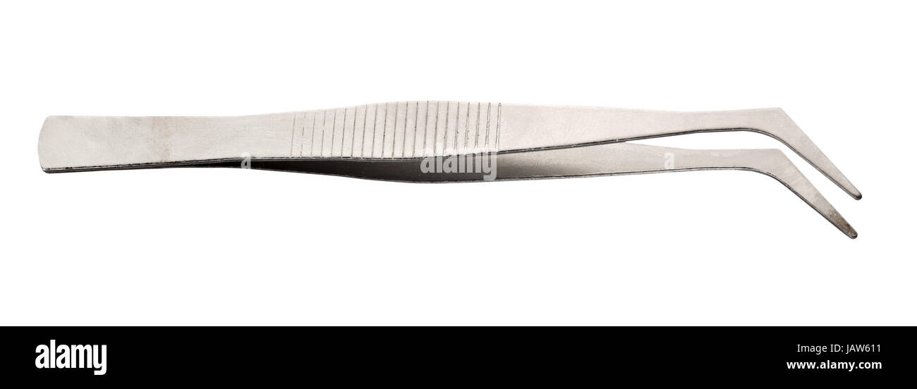 steel bent tip tweezers isolated on white background Stock Photo Alamy