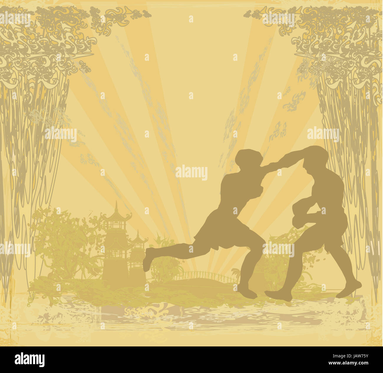 Muay Thai martial art from Thailand) Kickboxing, grunge