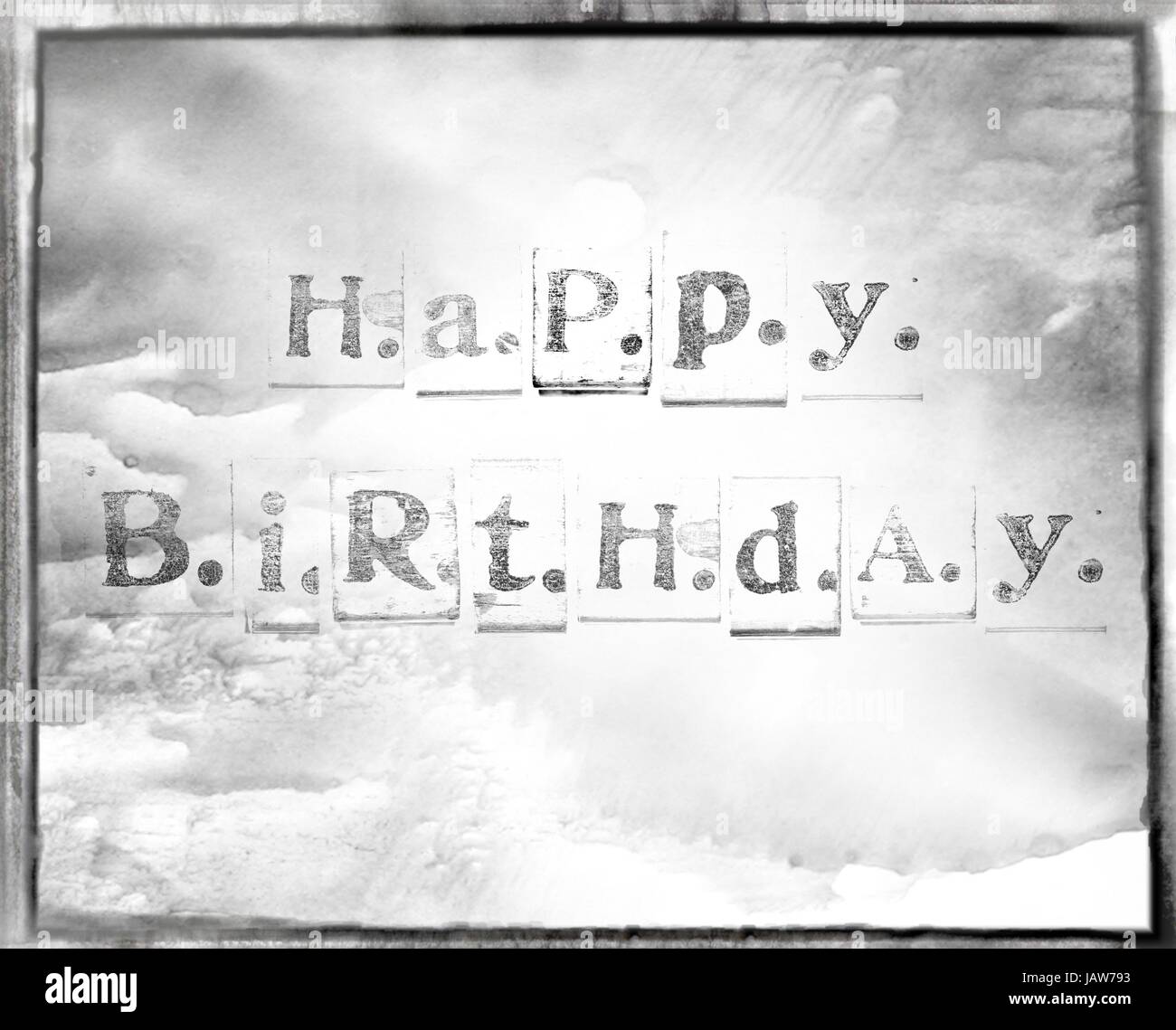 Happy Birthday Words Made from Vintage Wood Letter Press Stock Photo